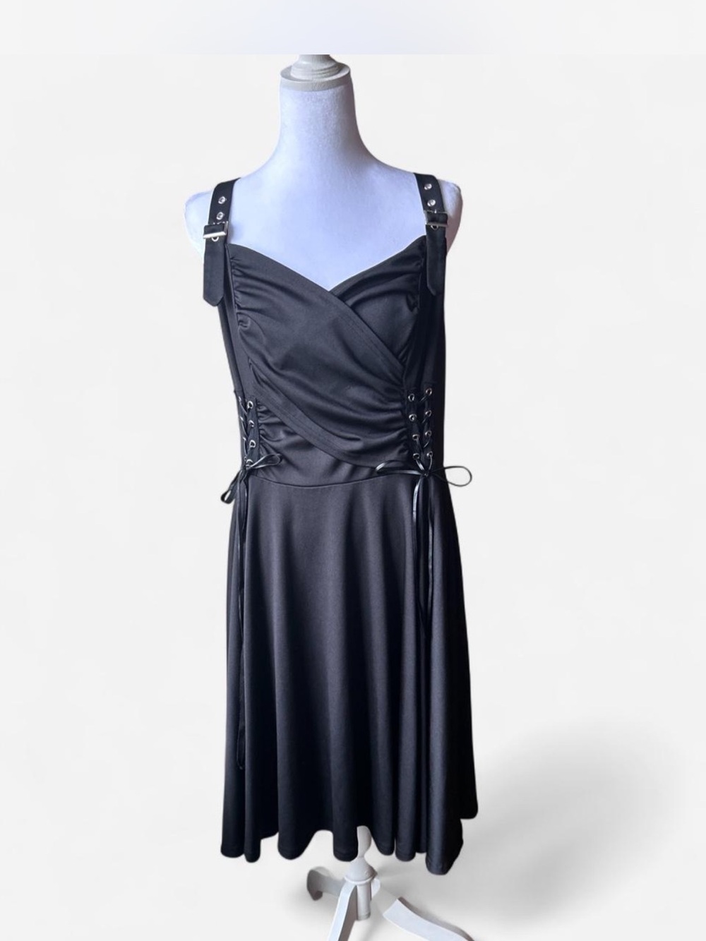 Scarlet Darkness Goth Whimsigoth Ren Fair Black faux leather midi dress XL